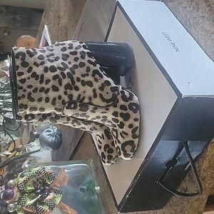 Nine West Jilene Gray Leopard Ankle Boots Sz 7.5